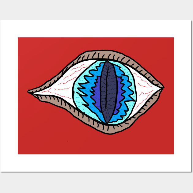 Blue Eye design, An eye drawing with a flaming pupil. A cool, cute eye design. Wall Art by Blue Heart Design
